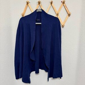 Eileen Fisher Open Front Asymmetric Drape Cardigan Sweater Royal Blue Size L/XL